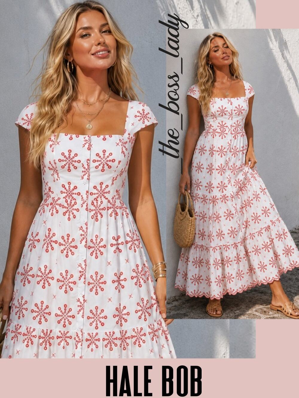Hale Bob maxi dress embroidered floral eyelets tiered cotton Medium